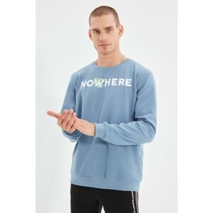 Trendyol Blue Men Regular Fit Crew Neck Printed Sweatshirt