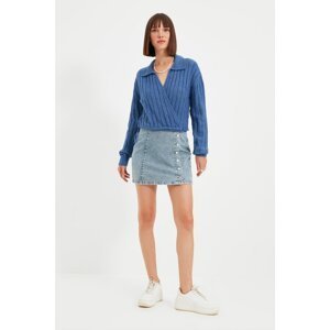 Trendyol Blue Side Button Denim Skirt