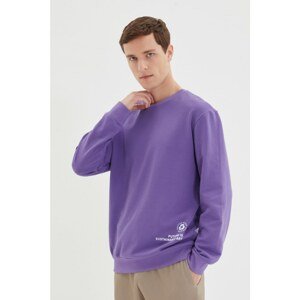 Trendyol Purple Men Regular Fit Crew Neck Printed Sweatshirt