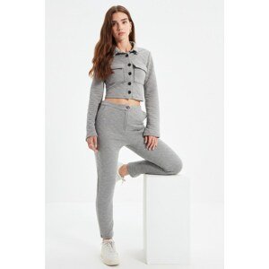Trendyol Gray Quilted Fabric Straight Knitted Trousers