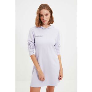 Trendyol Lilac 100% Organic Cotton Hooded Printed Knitted Dress