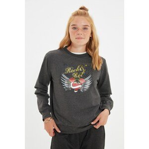 Trendyol Anthracite Printed Thin Knitted Thin Sweatshirt