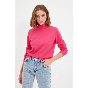 Trendyol Fuchsia 100% Organic Cotton High Collar Basic Knitted Thin Sweatshirt
