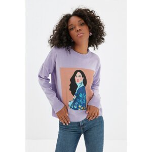 Trendyol Lilac Print Detailed Knitwear Sweater