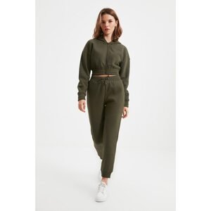 Trendyol Khaki Petite Zippered Hooded Knitted Tracksuit Set