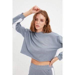 Trendyol Gray 100% Organic Cotton Stripe Detailed Crop Knitted Slim Sweatshirt