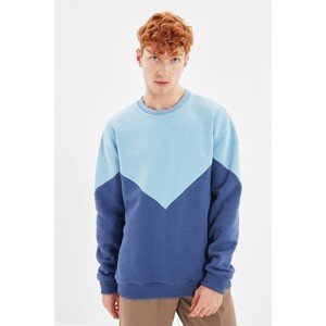 Trendyol Blue Men's Paneled Regular Fit Soft Pile Sweatshirt