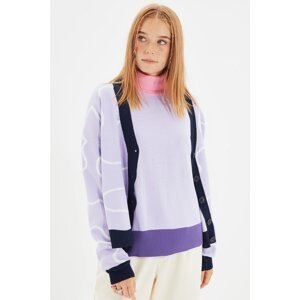 Trendyol Lilac Jacquard Button Detailed Knitwear Cardigan