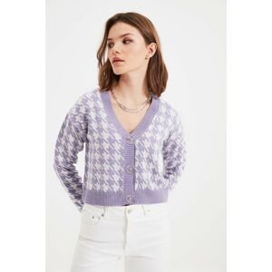 Trendyol Lilac Petite Crop Jacquard Knitwear Cardigan