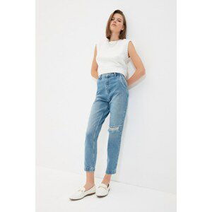 Trendyol Blue Ripped Detailed High Waist Mom Jeans