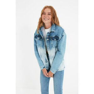 Trendyol Blue Color Block Both Tasseled Denim Jacket