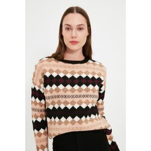 Trendyol Camel Tall Geometric Jacquard Knitwear Sweater