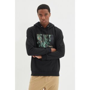 Trendyol Black Men Regular Fit Hooded Long Sleeve Printed Sweatshirt