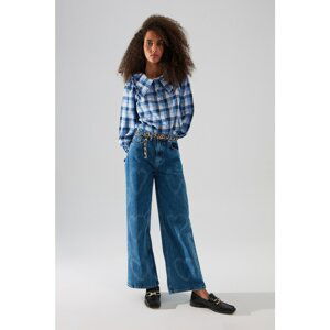 Trendyol Blue Petite Printed High Waist Wide Leg Jeans