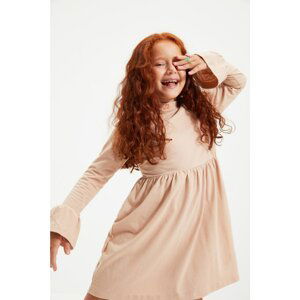 Trendyol Camel Sleeves Frill Detailed Girl Knitted Dress