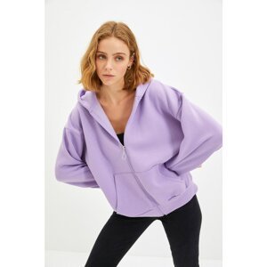 Trendyol Lilac Hooded Zipper Oversized Raker Knitted Sweatshirt