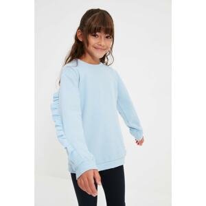 Trendyol Light Blue Ruffle Detailed Girl Knitted Slim Sweatshirt