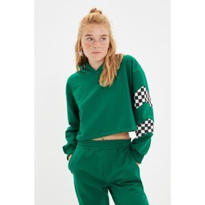 Trendyol Green Printed Crop Knit Slim Sweatshirt