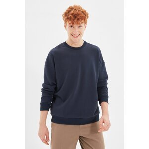 Trendyol Navy Blue Men's Oversize Crew Neck Printed Sweatshirt