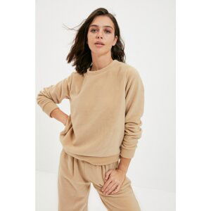 Trendyol Beige Fleece Basic Knitted Sweatshirt