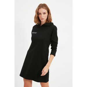Trendyol Black 100% Organic Cotton Hooded Printed Knit Dress