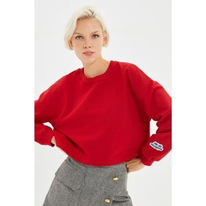 Trendyol Red Embroidered Crop Knit Slim Sweatshirt