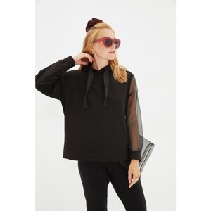 Trendyol Black Tulle Detailed Basic Knitted Thin Sweatshirt
