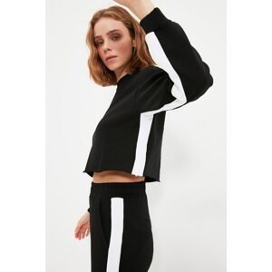 Trendyol Black 100% Organic Cotton Stripe Detailed Crop Knit Slim Sweatshirt