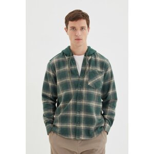 Trendyol Green Men's Regular Hooded Plaid Shirt