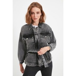 Trendyol Anthracite Belted Denim Jacket