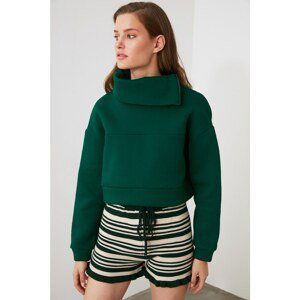 Trendyol Emerald Green Zipper Detail Stand Up Collar Crop Raised Knitted Sweatshirt