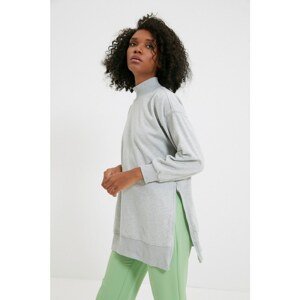 Trendyol Gray Zipper Detailed Oversize Knitted Slim Sweatshirt