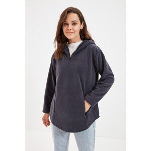 Trendyol Anthracite Fleece Hooded Knitted Sweatshirt
