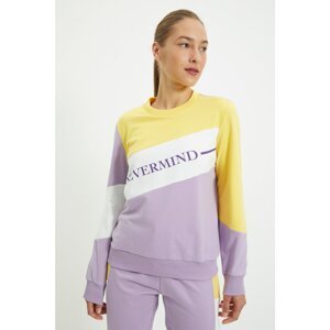 Trendyol Purple Color Block Printed Basic Slim Sweatshirt