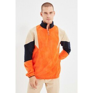Trendyol Orange Men Regular Fit Zipper Stand Up Collar Long Sleeve Paneled Sweatshirt