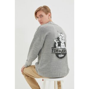 Trendyol Gray Licensed Men's Regular Fit Pocket Detailed Tom&Jerry Cardigan