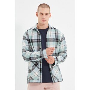 Trendyol Blue Mens Relax Fit Shirt Collar Long Sleeve Double Pocket Lumberjack Plaid Overshirt Shirt
