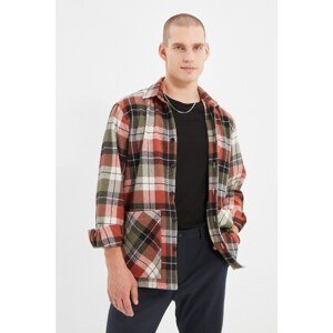 Trendyol Tile Mens Relax Fit Shirt Collar Double Pocket Lumberjack Plaid Overshirt Shirt