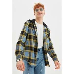 Trendyol Navy Blue Mens Relax Fit Hooded Single Pocket Lumberjack Plaid Shirt