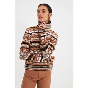 Trendyol Camel Striped Turtleneck Knitwear Sweater