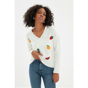 Trendyol Ecru Embroidery Detailed Knitwear Sweater