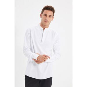 Trendyol White Men's Regular Fit Collar Half Pop Long Sleeve Shirt