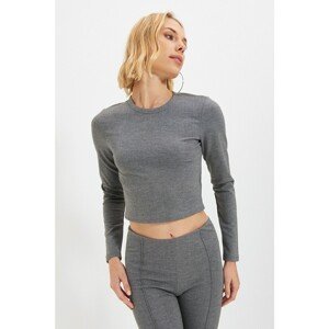 Trendyol Gray Interlock Crop Knitted Blouse