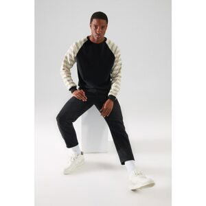 Trendyol Black Men's Regular Fit Long Sleeve Crew Neck Paneled Sweatshirt