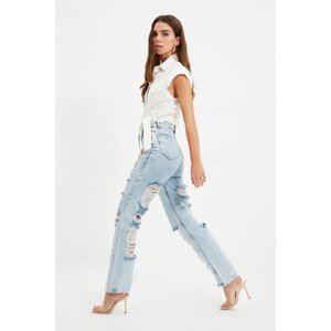 Trendyol Blue Ripped Detailed High Waist 90's Wide Leg Jeans Jeans