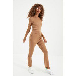 Trendyol Camel Openwork Detailed Knitwear Bottom-Top Set