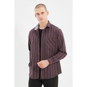 Trendyol Claret Red Men Regular Fit Shirt Collar Single Pocket Epaulette Striped Shirt