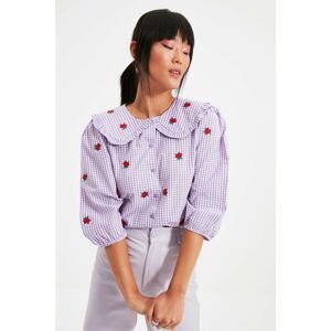 Trendyol Lilac Check Embroidered Shirt
