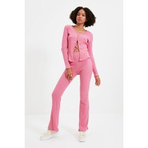 Trendyol Pink Lacing Detail Ribbed Flare Knitted Bottom-Top Set