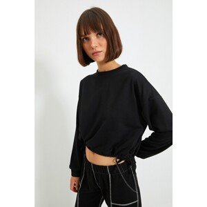 Trendyol Black Pleated Basic Knitted Slim Sweatshirt